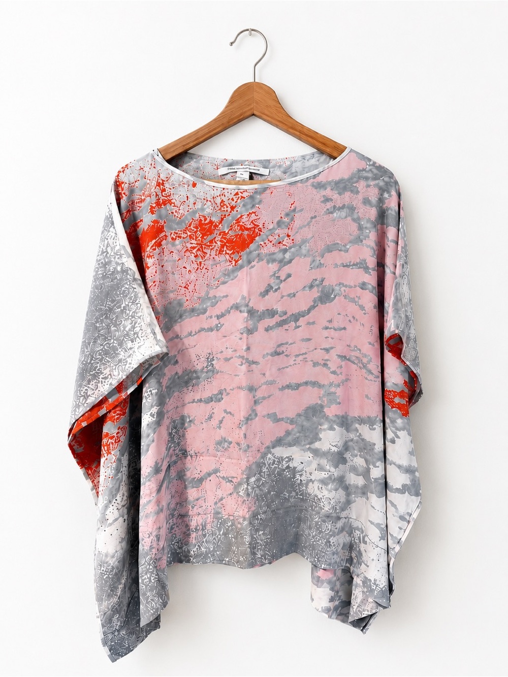 NWT Diane von Furstenberg Silk Caftan Poncho Blouse Dream Clouds L